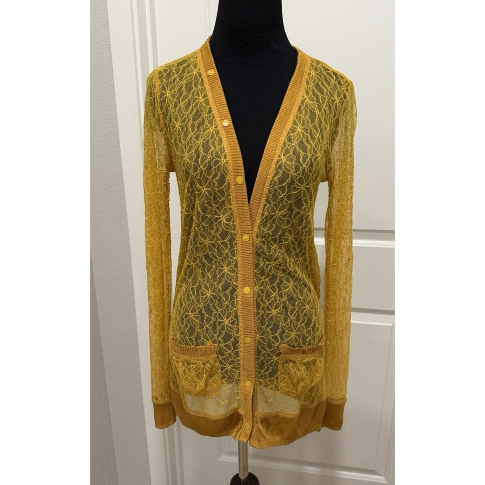 Rodarte for Targe Ochre Yellow Sheer Lace Cardigan Sweater Button-up M